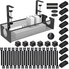 Under Desk Cable Management Tray, No Drill Steel Cord 52-Piece, Black