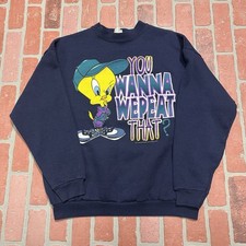 VTG 1997 LOONEY TUNES TWEETY BIRD WEPEAT THAT BLUE SWEATSHIRT CREWNECK SZ L