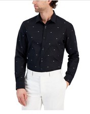 Camisa Dobby Alfani Open Ground para Hombre, Negra Mediana Profunda