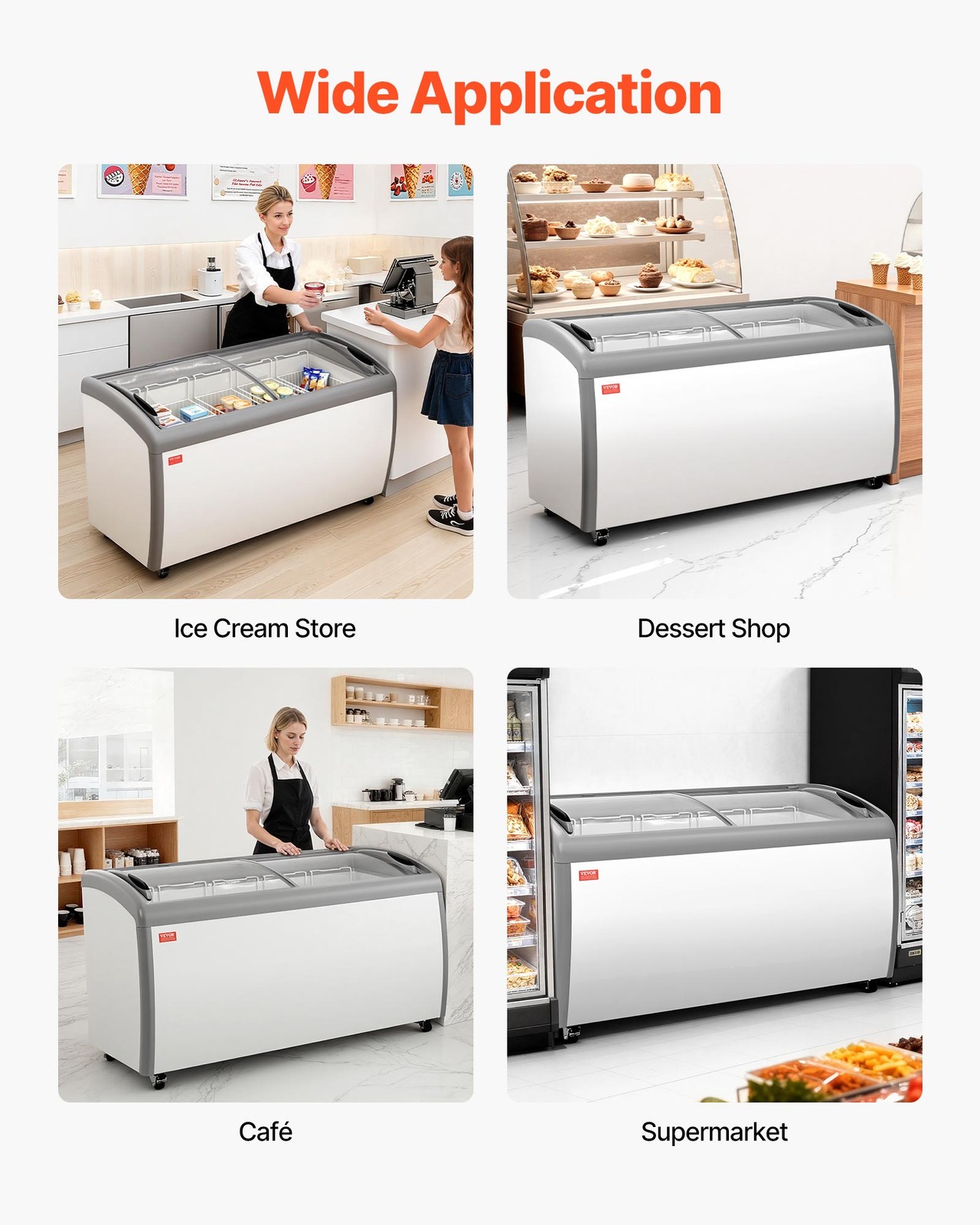 VEVOR Commercial Ice Cream Display Case 16.3 Cu.ft Chest Freezer 5 Wire Baskets