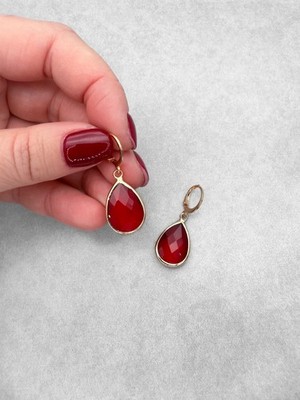 Elegante handgefertigte rote Kristall Träne Ohrhänger Unikat Schmuck