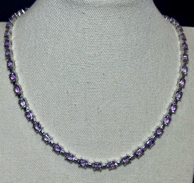 ATEMBERAUBENDE Sterlingsilber & natürlicher Amethyst Tennis Halskette 6 mm 17-1/2'' 34 g