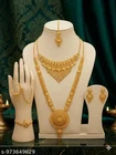 South Indian Traditional Gold Plated Bridal Necklace Set with Earrings for Women