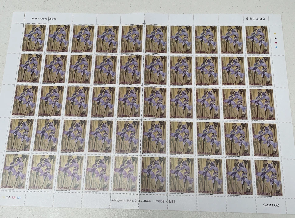 Hojas de estampillas de Zambia 1992 (4). Flores de orquídeas. 200 estampillas.  Foto 3 de 4