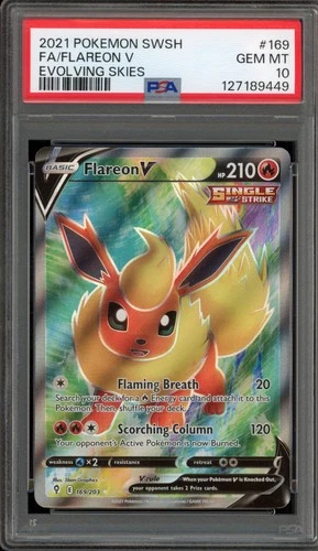 Pokemon Flareon V Evolving Skies Full Art #169 PSA 10 Gem Mint