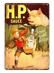 Hp Sauce Good With Bacon Metal Advertising Wall Sign Retro Art 1141 P Metal Tin Ebay