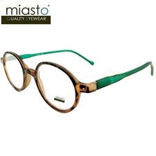 MIASTO RETRO ROUND OVAL PREPPY READING GLASSES BROWN/GREEN SMALL 2.00 SPRING