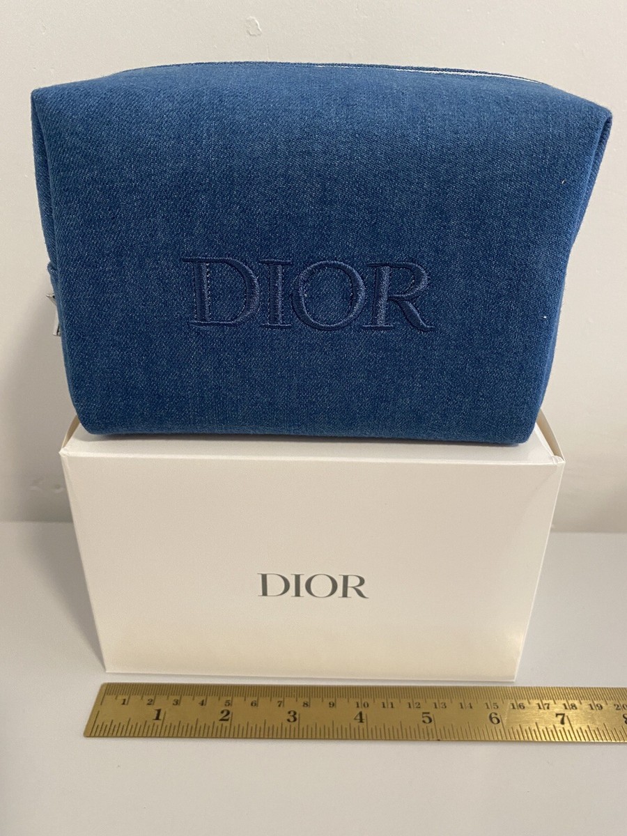 New DIOR Denim/Navy Embroidered Logo Cosmetic Zipper Trousse