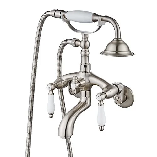 Clawfoot Tub Faucet Wall Mount with Hand Held Brushed Nickel Short