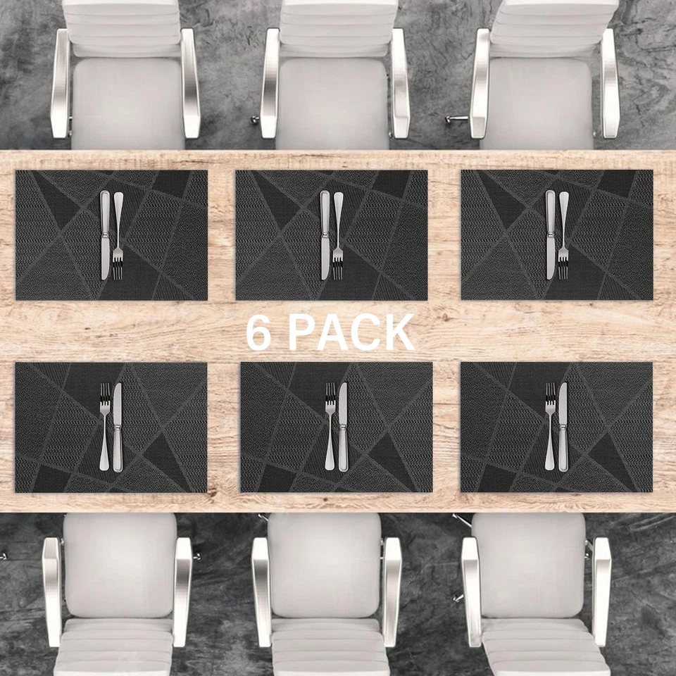 Set de Table Lavable Lot de 6 PVC Plastique Sets Noir Rectangulaire Dessous d... - Photo 2/4