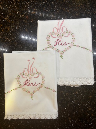 Vintage linens, hand embroidered and crocheted pillow cases