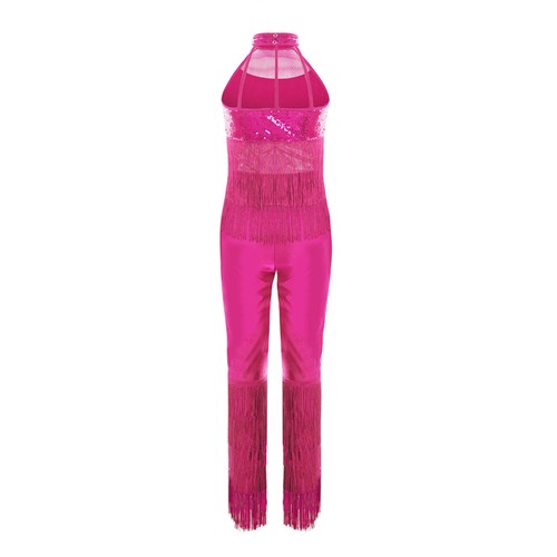 Kids Girls Leotard Long Rompers Fancy Jumpsuit Halter Bodysuit Latin Outfit - Picture 68 of 95