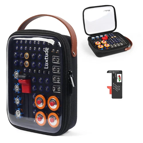 Luxtude Battery Organizer Storage Case with Tester, Clear Batteries Storage O...