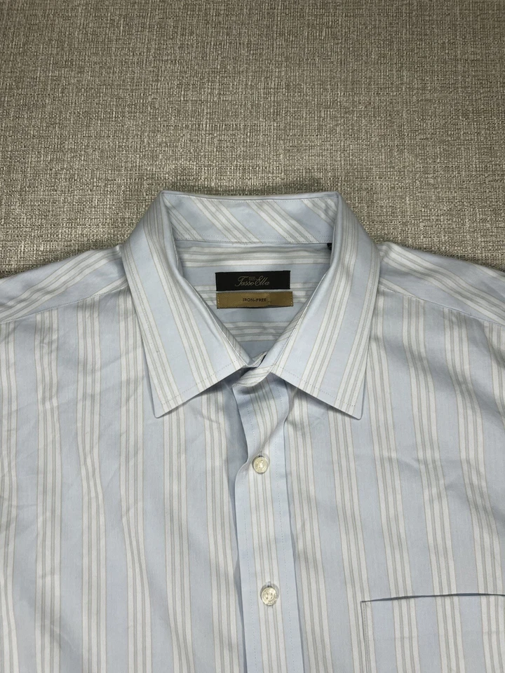 Tasso Elba Adult Extra Large Blue Stripe Button Up Long Sleeve Dress Shirt Mens - Image 2 of 4