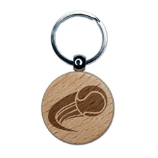 Tennis Ball in Motion Sports Engraved Wood Round Keychain Tag Charm