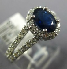 1.65CT DIAMOND  AAA SAPPHIRE 14KT WHITE GOLD OVAL  ROUND HALO ENGAGEMENT RING