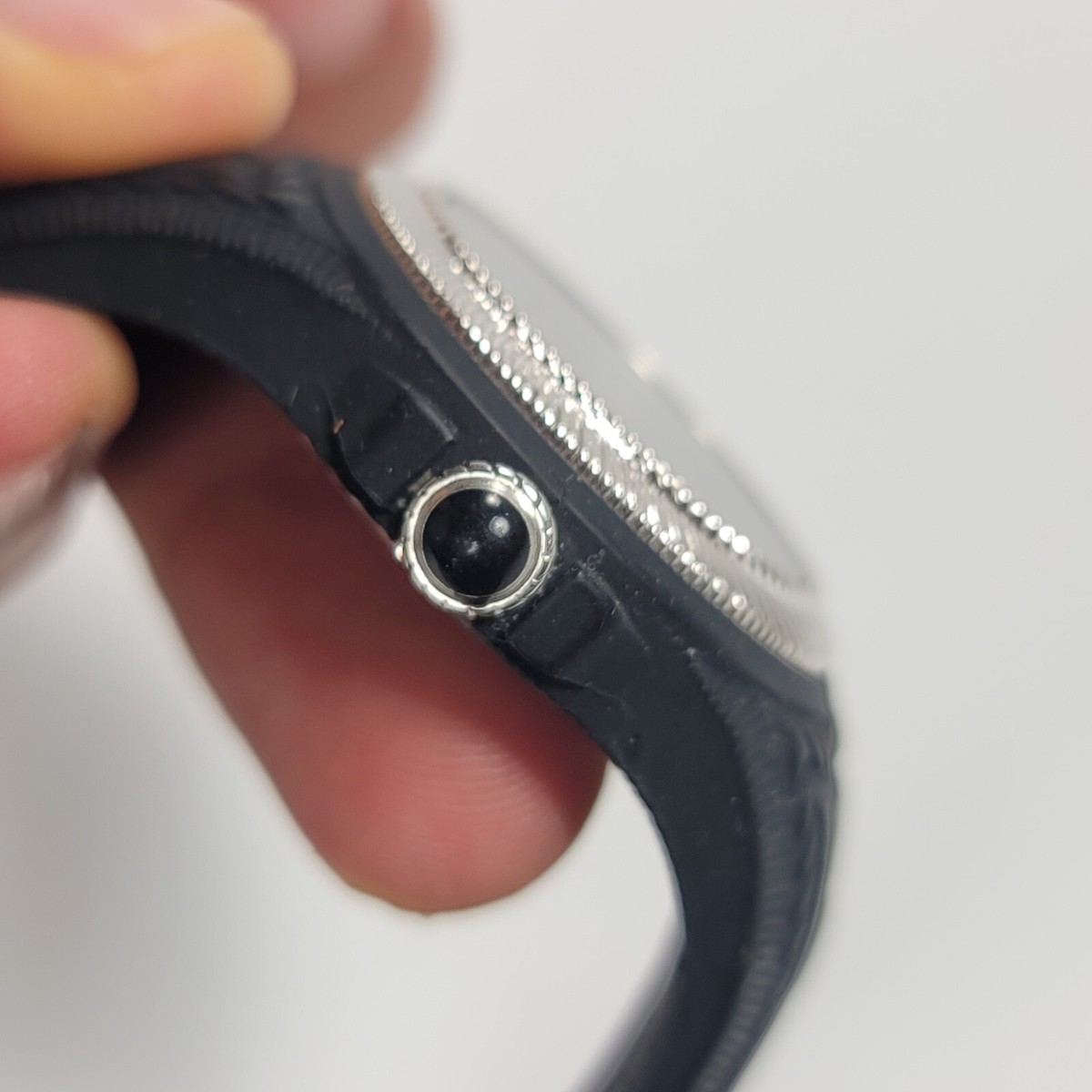 Judith Ripka SS watch; black silicone band Judith Ripka Mother of Pearl Dial Stainless Steel White  main image 2