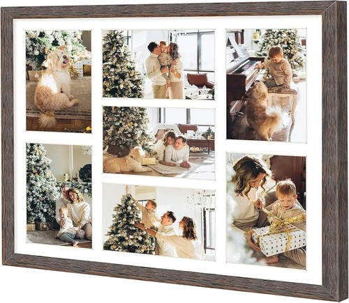 Set of 2 Distressed Brown Wood Collage Frames for 7 Photos - Rustic Charm - Picture 4 of 9