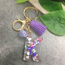 3.5" Handmade Resin Pendant Initial Keychain K Tassel Bell New Free Ship 8841