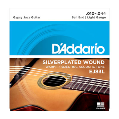 D'Addario EJ83L Gypsy Jazz Guitar Strings, Silverplated Wound, Light, 10-44