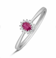 Anello Solitario Charlotte Oro Bianco Rubino E Diamanti Stroili Oro