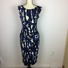 Nine West Sheath Dress Size 6 Womans Black Blue White Cap Sleeve Stretch Knit