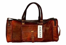 New Men's genuine Leather large vintage duffle travel gym weekend overnight bag