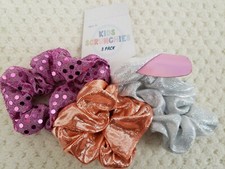 NWT 3 Pack Kids metallic shimmery cat ears hair scrunchies
