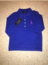 NWT POLO RALPH LAUREN GIRLS STRETCH MESH BIG PONY LONG SLEEVE SHIRT ROYAL BLUE T