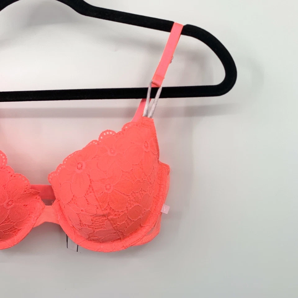 Victoria's Secret 32D Bra Florescent Orange Floral Lace Demi Lined Underwire - Image 4 of 4