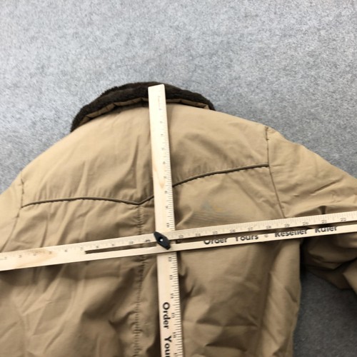 Vintage Comfy Jacket Mens Small Tan Brown Goose Down Insulated Faux Fur USA 90s - Picture 11 of 13