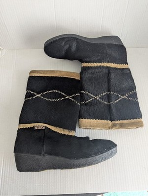 Tecnica Black Fur Winter Boots Italy Women 42 EU  10.5-11 US Apres Ski Vtg Mint!