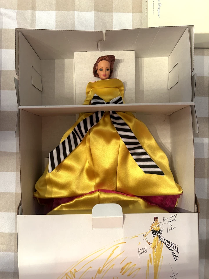 Кукла Barbie Bill Blass 1997 Mattel в дизайнерском желтом и розовом платье. Новый в коробке - Изображение 4 из 4