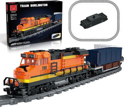 Burlington Train Building Set, Freight Cargo City Train Building-1065 PCS