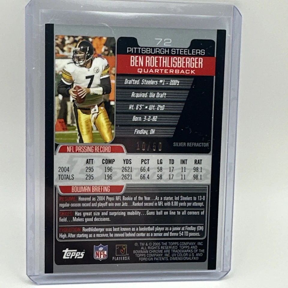 2005 Bowman Chrome - Ben Roethlisberger #72 Silver Refractor /50 - Image 2 of 3