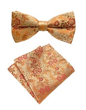 Mens Cravat Pre-Tied Bow Tie Set Luxury Floral Pattern Wedding One Size Orange