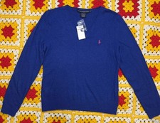 Vintage 90s Ralph Lauren Sport Women Cable Knit Wool Blue Sweater XL NWT