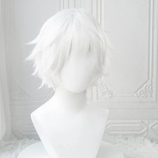Peluca Cosplay Tokyo Ghoul Kaneki Ken Blanca Pelo Corto con Parche para Ojos Resistente al Calor