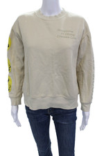 Zara Women Pullover Sweatshirt Beige Crew Neck Cotton Graphic Quotes Size M