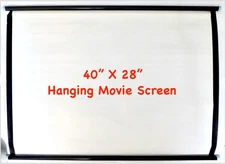 40" X 28" Movie Screen Bell & Howell White Pebbled Screen Self Hanging 1950s