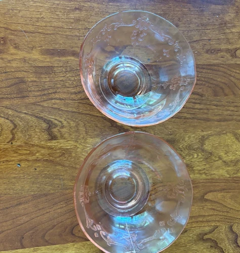 Pink depression glass sherbets (2)