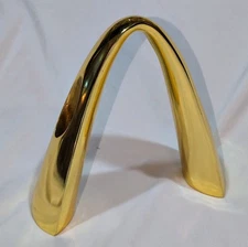 Gold Colored Sleek Modern Arch Shabbat Candlestick Alef Judica Blue Gift Box 