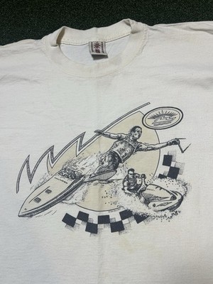Vintage Wind Surf Boat T-shirt Size XXL White Graphic Print Outdoor Beach 90s