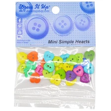 Dress It Up Embellishments-Mini Simple Heart Buttons - Primary