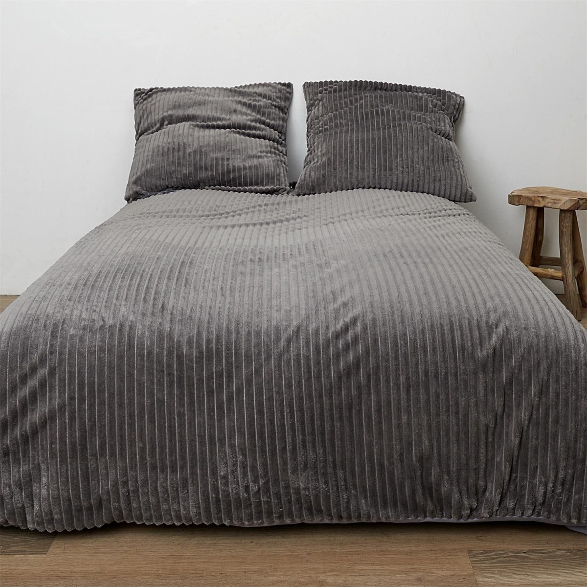 Parure de lit 240x220cm gris housse de couette coton 3 pièces Douceur