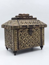 Rare Antique Moroccan Moorish Brass Studded Jewelry Chest Box Islamic Decor