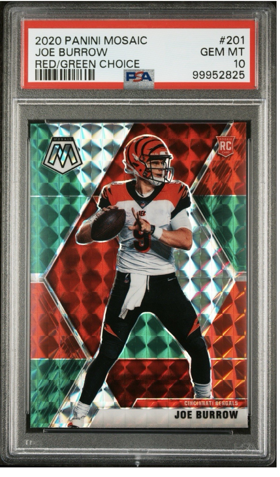 2020 Mosaic Joe Burrow RC Choice Prizm Red and Green #201 Bengals PSA 10