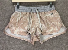 Vuori Clementine Shorts XS Tan Leaf Print Drawstring Elastic Waist Zip Pocket