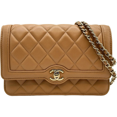 CHANEL Matelassé Mini Flap Beige Lambskin Shoulder Bag AS5048 #OKB7789