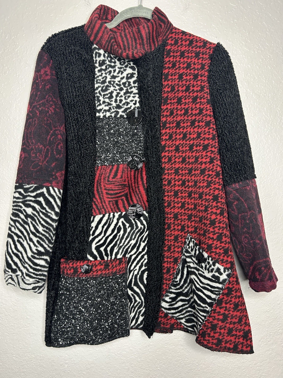 Ali Miles Patchwork  Animal Print Jacket Sweater … - image 2